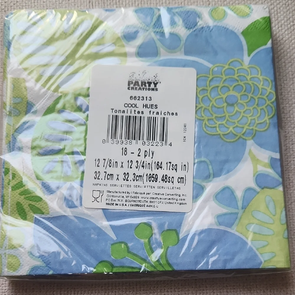 Floral Blue and Green Napkins Cool Hues 18 Napkins